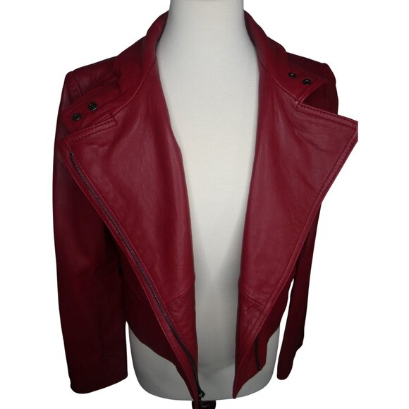 Kenneth Cole Reaction 100% Leather Red Jacket Women's Size M - Picture 2 of 8